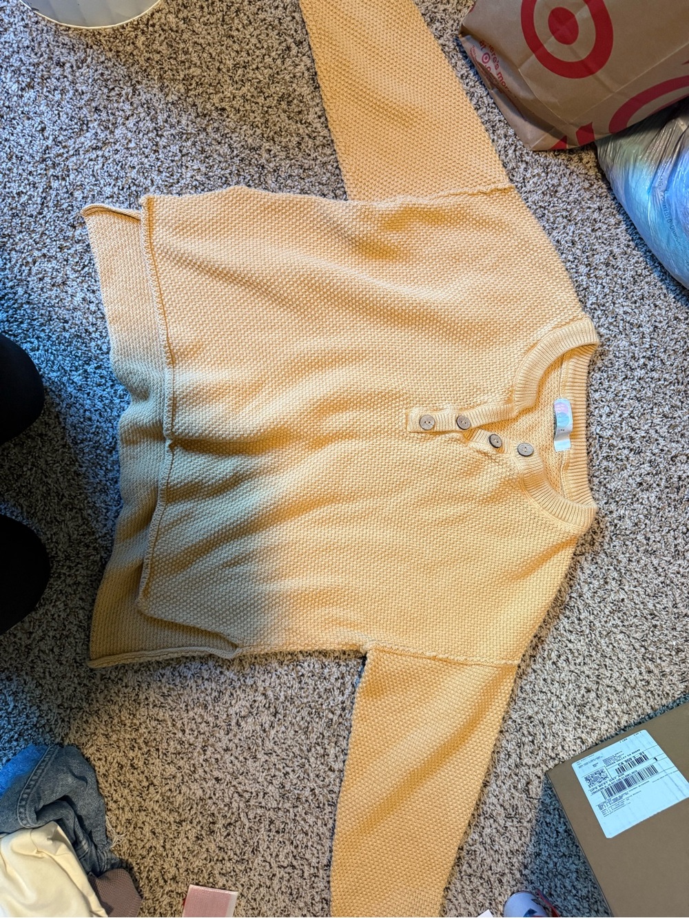 Women’s Yellow Knit Button Henley Sweater